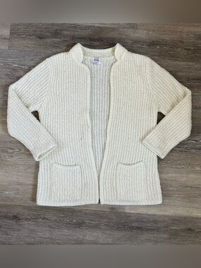 Vintage Ratio cream open front heavy knit acrylic cardigan Sz L